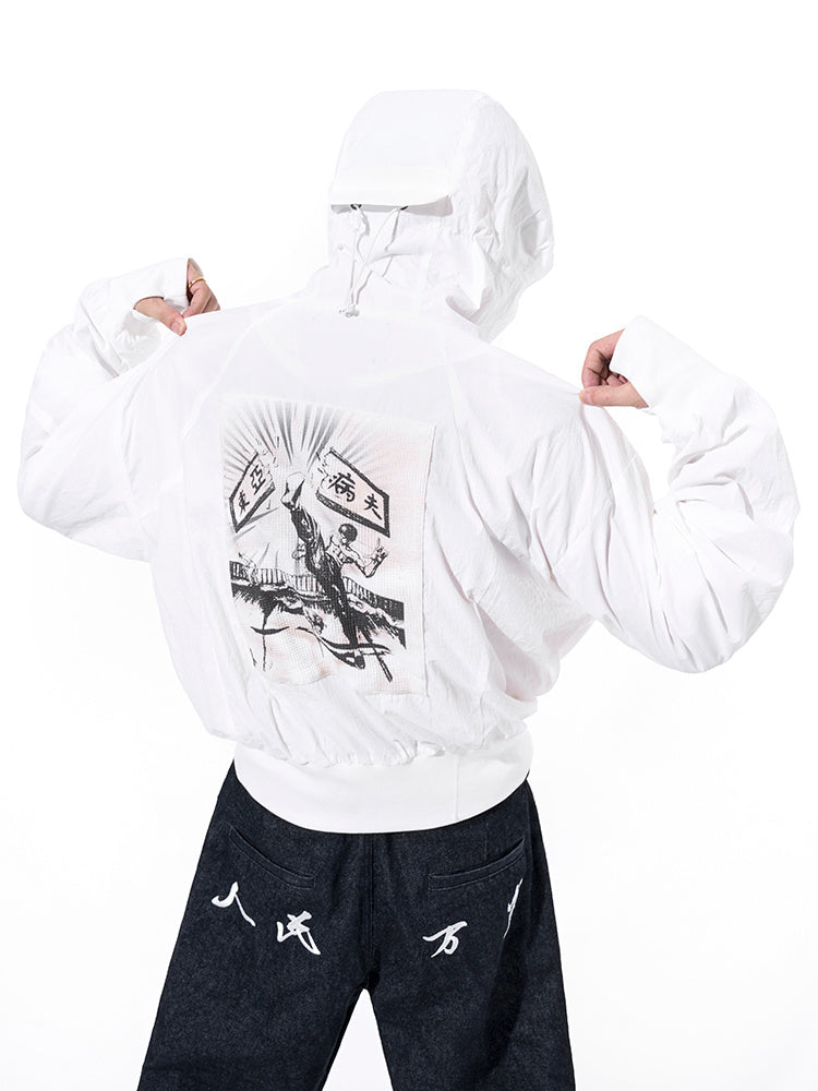 Men's Back Kick Plaque Patch Hooded Sun-proof Top