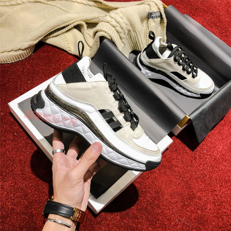 Daddy Shoes Women's Stitching Casual Sports Women's Shoes White Shoes Thick-soled Light Zenggao Women's Shoes