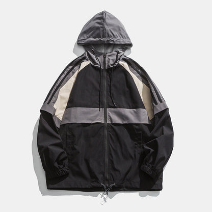 Spring And Autumn Loose Multicolor Top Hooded Coat