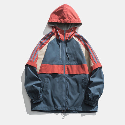 Spring And Autumn Loose Multicolor Top Hooded Coat